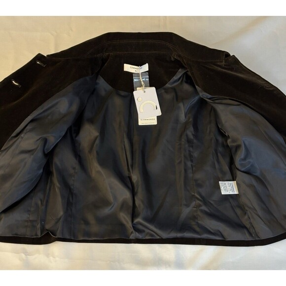 COMMENSE Velvet Lapel Short Blazer Women XL Chocolate Brown Crop Button Jacket - Picture 15 of 16